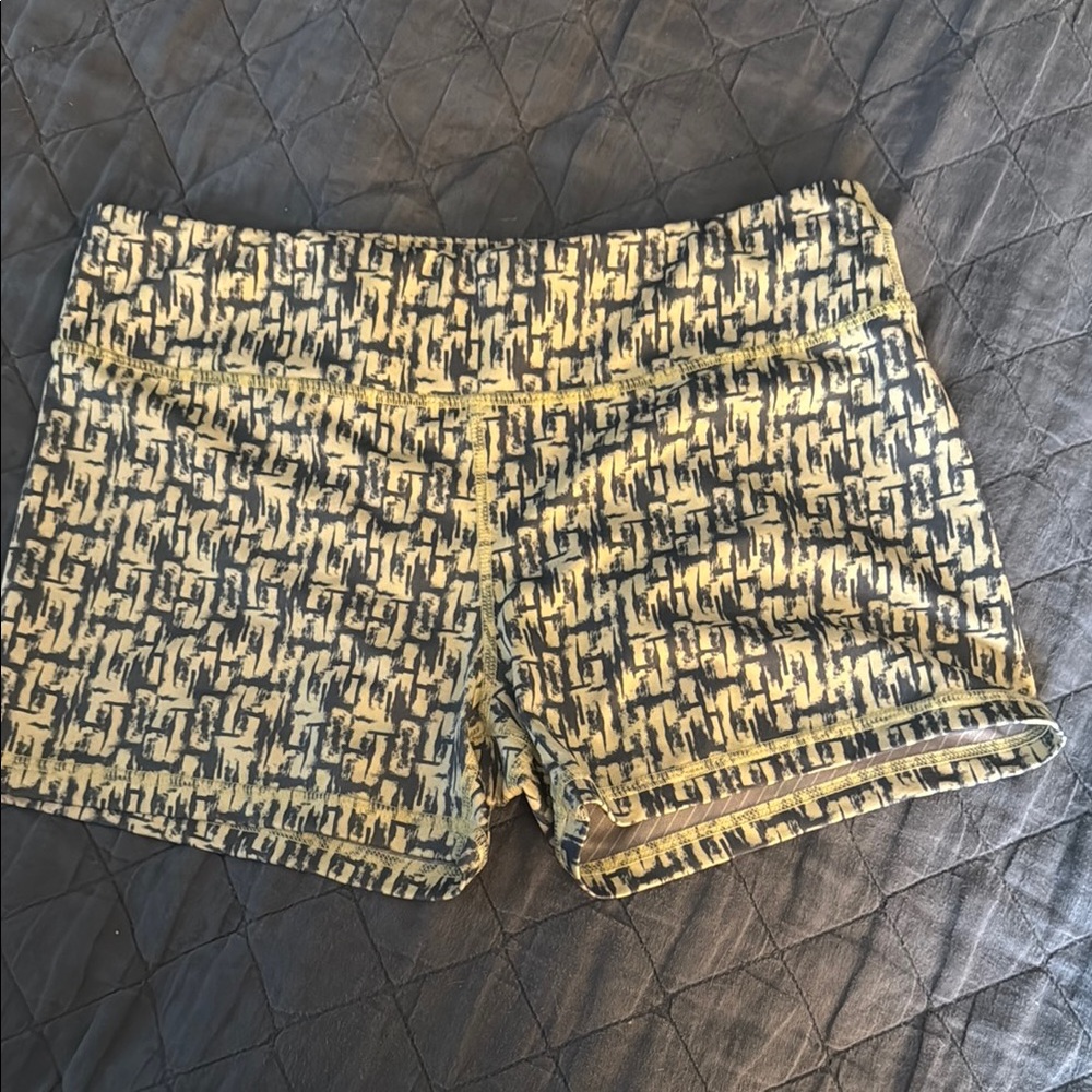Black and Cream Athletic Shorts with Geometric Pattern